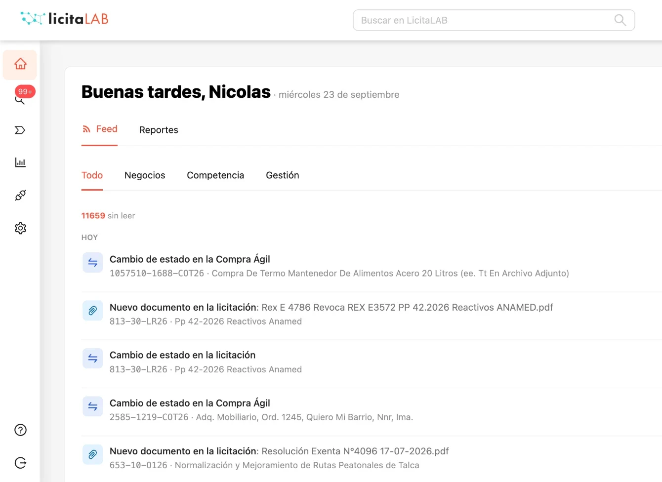 Feed de LicitaLAB con las novedades de tus licitaciones
